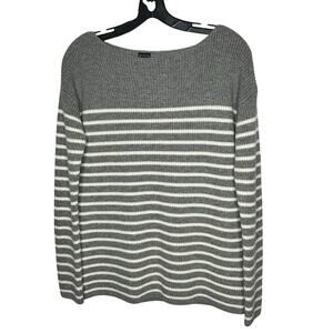Gap Merino Wool Blend Gray & White Striped Pullover Sweater Size Medium New